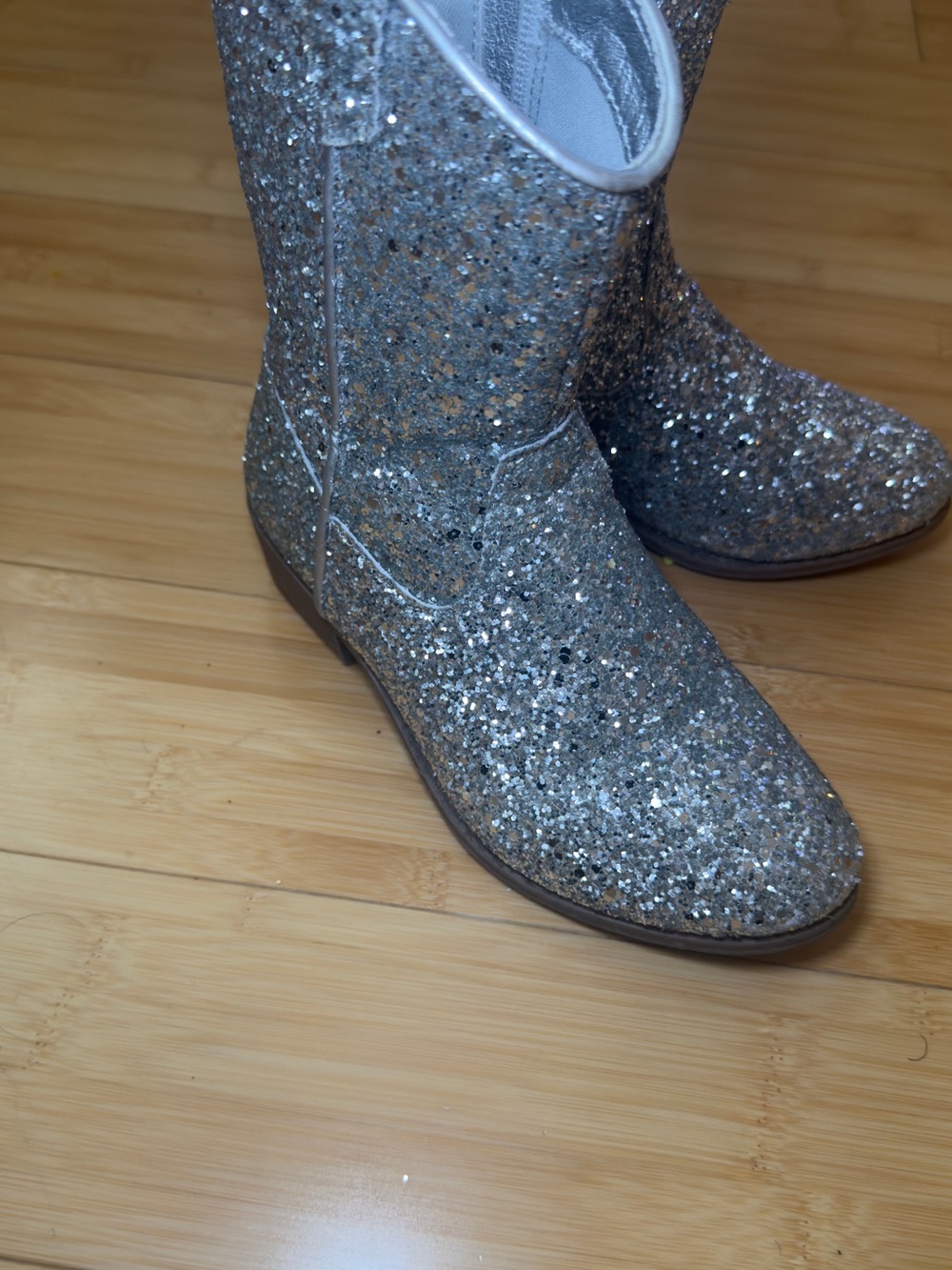 Girls' Silver Glitter Mid-Calf Boots - Kids